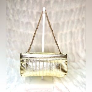 Lauren Merkin Shimmery Gold Clutch with Chain Evening Bag/ Cocktail Party